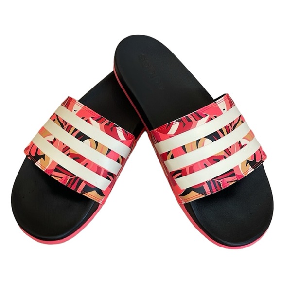 adidas Shoes - ADIDAS UEC Sz 9 Adilette Print Slide slip on flat sandal pink black stripe beige